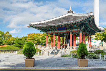 Scenic bell pavilion of traditional Korean architecture, Busan