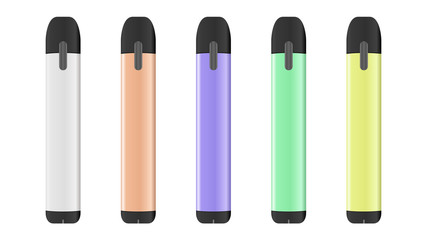 Realistic electronic cigarette concept. Colorful vape pen mod. 5 color options. 
