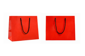  Red shopping bag on white background.