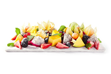 Exotic Fruit Plate or Vegan Platter with Sliced Fruits and Berries