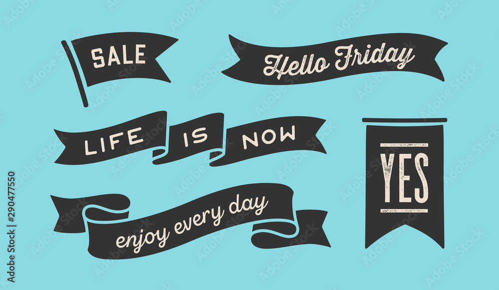 Wall mural ribbon banner. set of black ribbon banner with text, phrase