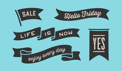 Ribbon Banner. Set of black ribbon banner with text, phrase