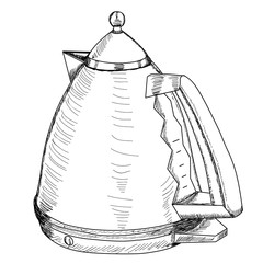  a white background, sketch electric kettles