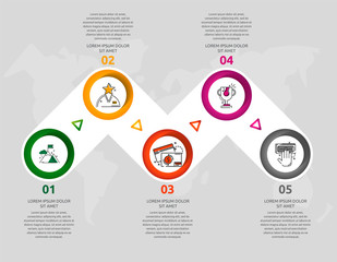 Vector infographic 3D template circles for five arrow, diagram, graph, presentation. Business concept with 5 options. Blank space for content, step for step, timeline, workflow, marketing, web