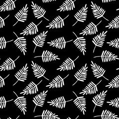 Seamless pattern hand drawn ink botanical illustration  of wild branches isolated on black background. Design for textile, wrapping or wallpaper
