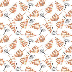 Seamless pattern hand drawn ink botanical illustration  of wild branches isolated on beige background. Design for textile, wrapping or wallpaper