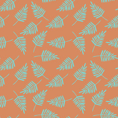 Seamless pattern hand drawn ink botanical illustration  of wild branches isolated on orange background. Design for textile, wrapping or wallpaper