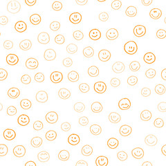 Smile icon. Many smiles. Vector seamless pattern. Customized color. For printing on fabric, postcards, social media post, advertising. Happy emotion, happy face, smiling face. Fun doodle background..