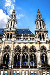 Beautiful building of the Vienna City Hall against the blue sky. Vienna . Austria