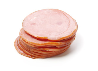 cooked boiled ham sausage on white background © zcy