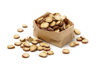 Licorice roots on white background