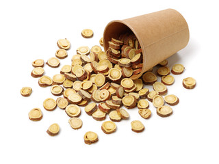 Licorice roots on white background