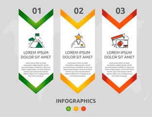 Vector modern 3D infographic template arrow for three diagrams, graph, presentation. Business concept with 3 options and rectangles. Blank space for content, step for step, timeline, workflow, web
