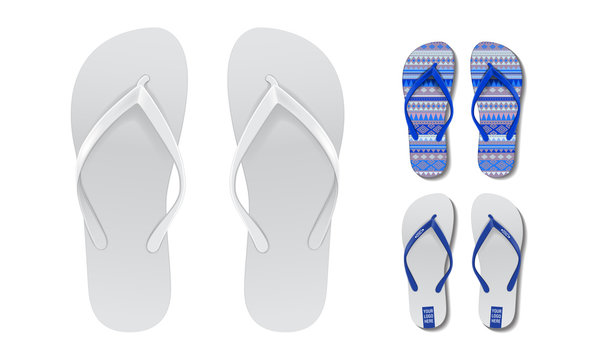 Flip Flop set mock up. Vector Design Template of Summer Beach Flip Flops Pair For Advertising, logo print