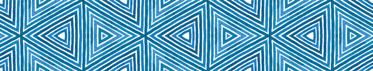 Blue Seamless Border Scroll. Geometric Watercolor 