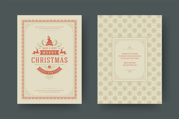Christmas greeting card vintage typographic design, ornate decorations with symbols, winter holidays wish