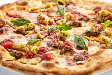 Seafood pizza closeup