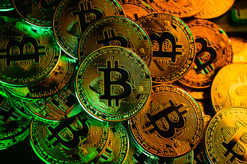 close up of symbol of crypto currency coin virtual money technology block chain business financial ideas concept