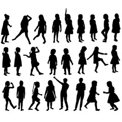 isolated, kids silhouettes set, collection