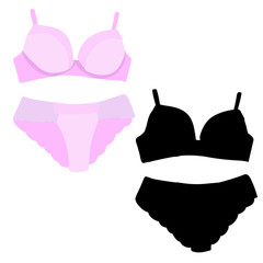 vector, isolated, lingerie silhouette, underpants and bra