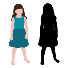 vector, isolated, silhouette of a girl standing in a flat style, no face