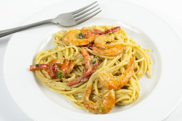 spaghetti aux crevettes 