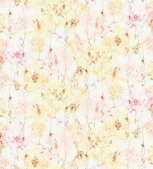 Pressed and dried summer yellow pink flowers pattern