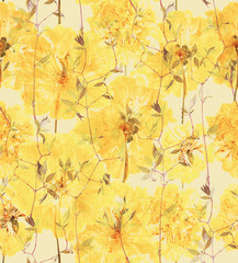 Fototapeta premium Pressed and dried summer yellow flowers pattern