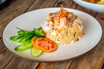 seafood fried rice traditional thai food.