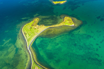volcanic craters in Iceland aerial view from above, Myvatn lake
