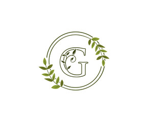 Circle nature letter G leaf icon logo design concept, floral logo G icon design.