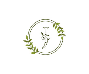 Circle nature letter J leaf icon logo design concept, floral logo J icon design.