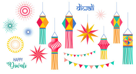 Happy Diwali Hindu festival banner, greeting card. Burning diya illustration, background for light festival of India © Marina Zlochin