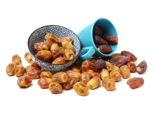 Medjool dates on white background