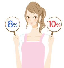 消費税　増税　イラスト素材　若い主婦の女性