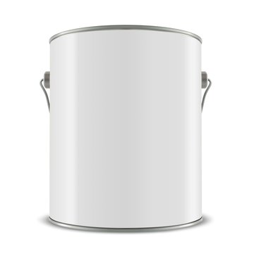 3d white tub, paint bucket container with metal handle, 3d illustration