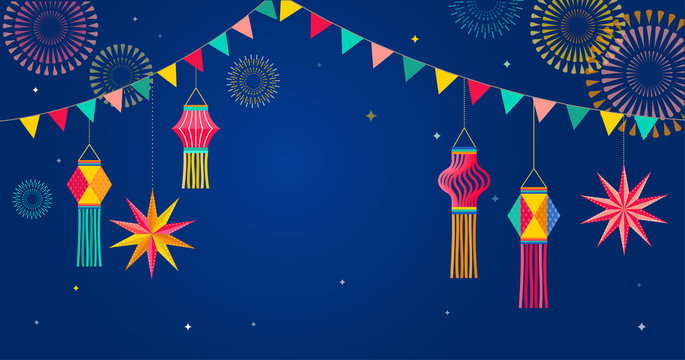 Happy Diwali Hindu festival banner, greeting card. Burning diya illustration, background for light festival of India