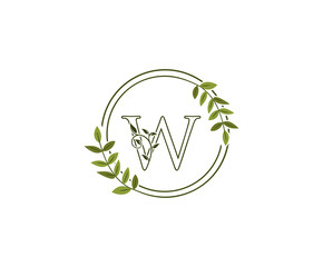 Circle nature letter W leaf icon logo design concept, floral logo W icon design.