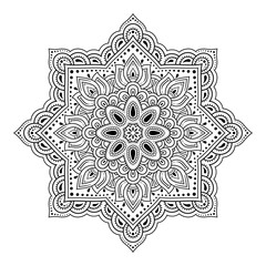 Circular pattern in form of mandala for Henna, Mehndi, tattoo, decoration. Decorative ornament in ethnic oriental style. Outline doodle hand draw vector illustration.