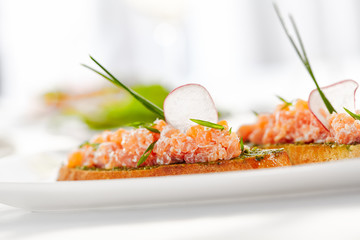Italian Appetizer Bruschetta with Salmon