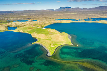 Myvatn Lake landscape at North Iceland. Wiew from above