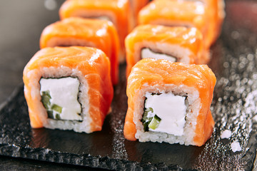 Beautiful Philadelphia Sushi Rolls with Salmon and Cream Cheese