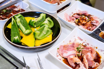 Marinated pork set with vegetables