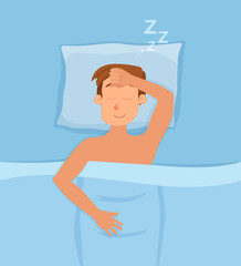 Sleepless man face cartoon character suffers from insomnia.