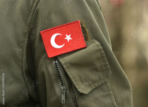 Turkish flag on Turkey army uniform. Turkey troops. Turkish soldier