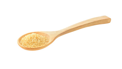 sugar in wooden  spoon on white background