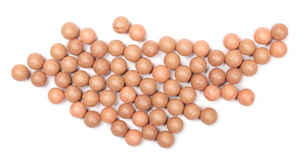 Face powder makeup, blusher balls, isolated on white background, top view