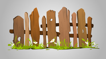 Old wooden fence. Vector drawing illustration.