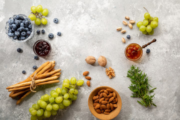 Food concrete background, food above