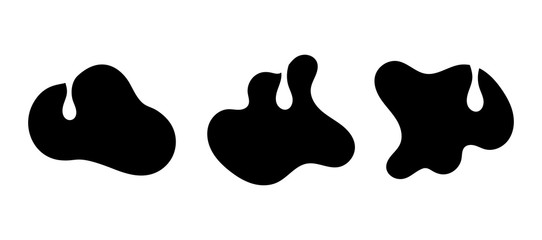 Set of black cow spots with milk drops. Rough doodle style vector illustration applicable for logo and package design.